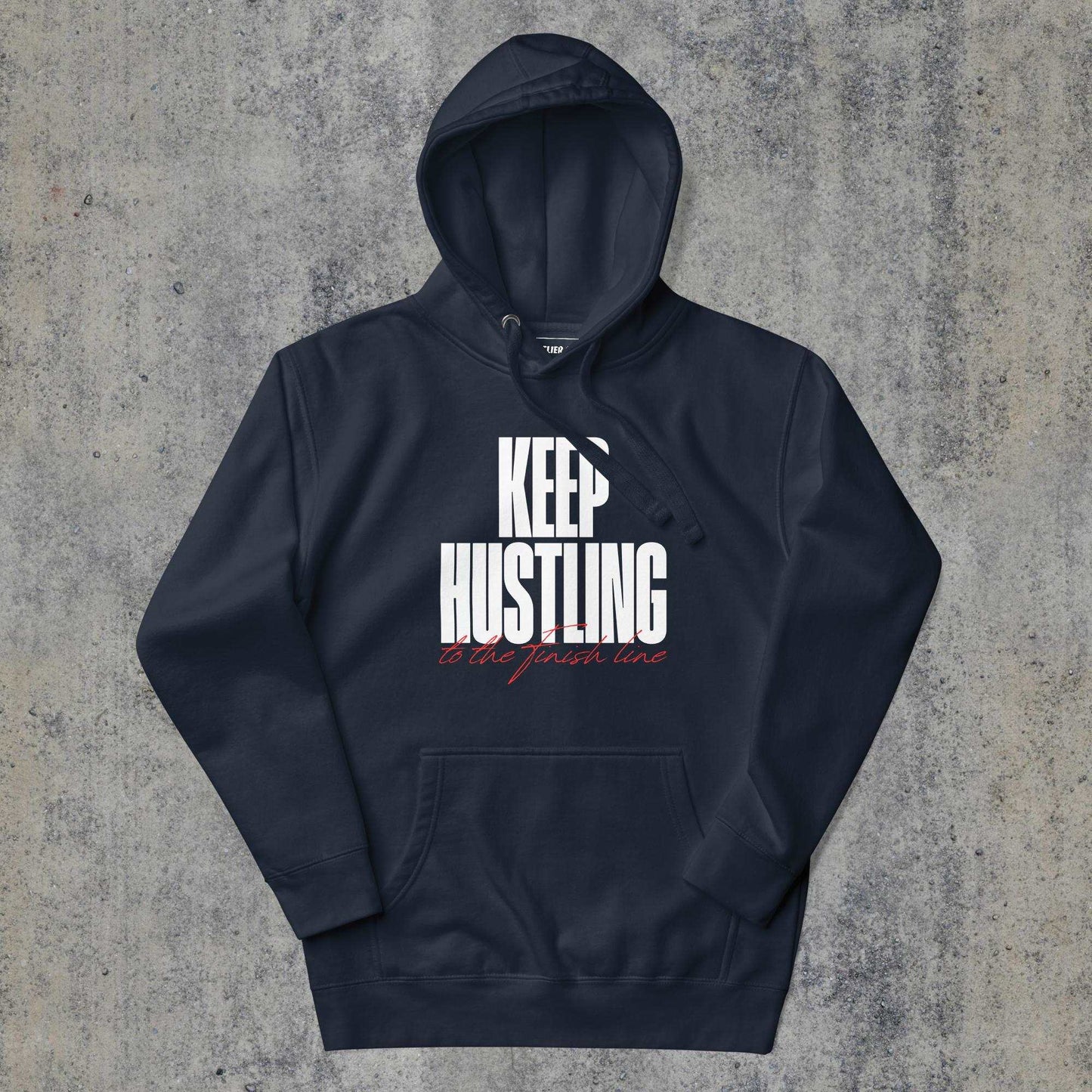 > Hustle Hard Premium Hoodie Navy Blazer Colour.