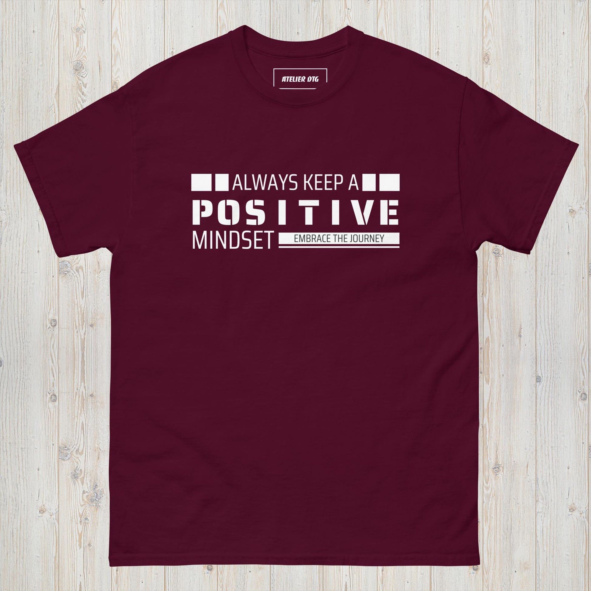 Maroon Clear Mind motivational graphic tee for men