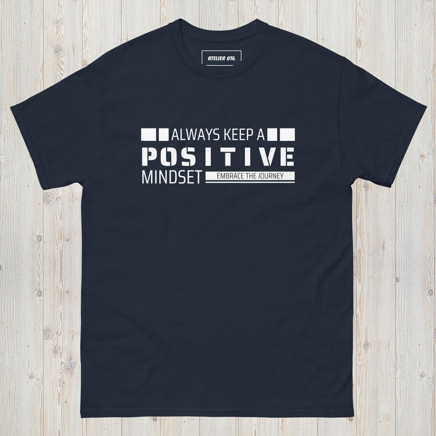 Navy Clear Mind motivational graphic tee for men